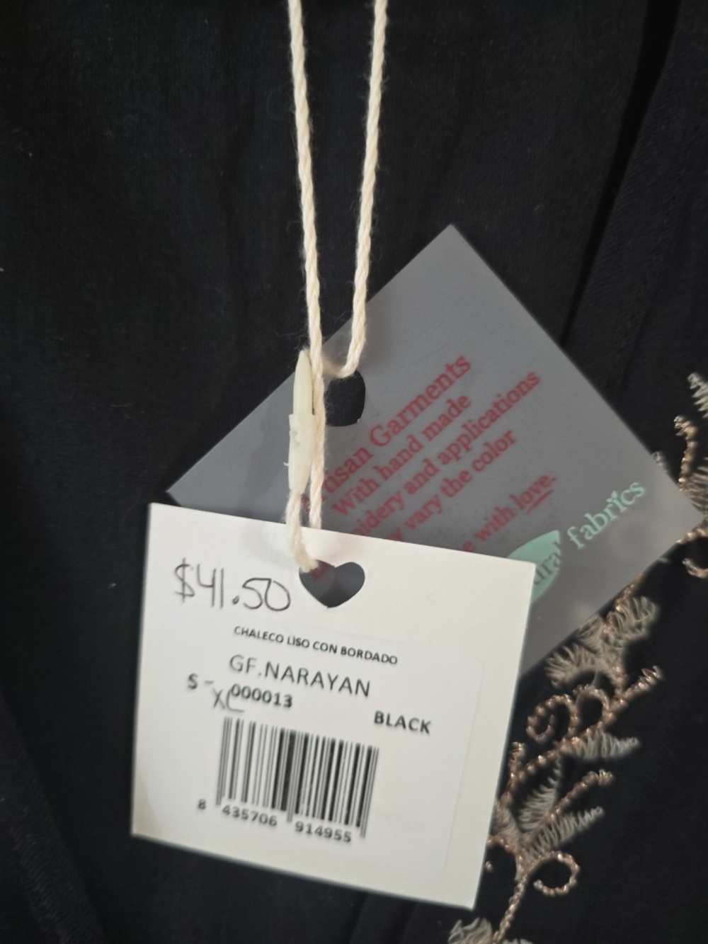 NWT Nekane Embroidered Boho Vest Black Gold Metallic Tassel Tie Size Small - Picture 6 of 10